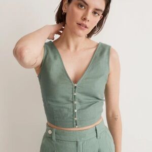 Madewell Linen Crop Vest Top Trellis Green Women’s 0